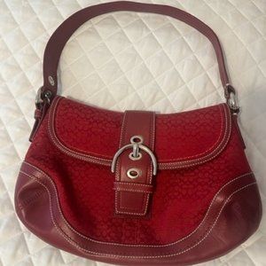 Classic Coach Red Signature Soho Buckle Shoulder Bag